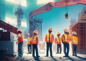 Firefly surreal construction site with workers doing jobs 79022
